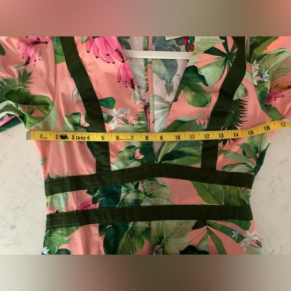 Farm Rio x Anthropologie XS NWT Deep-V Wide Leg Jumpsuit Tropical Floral Pink - Picture 15 of 17